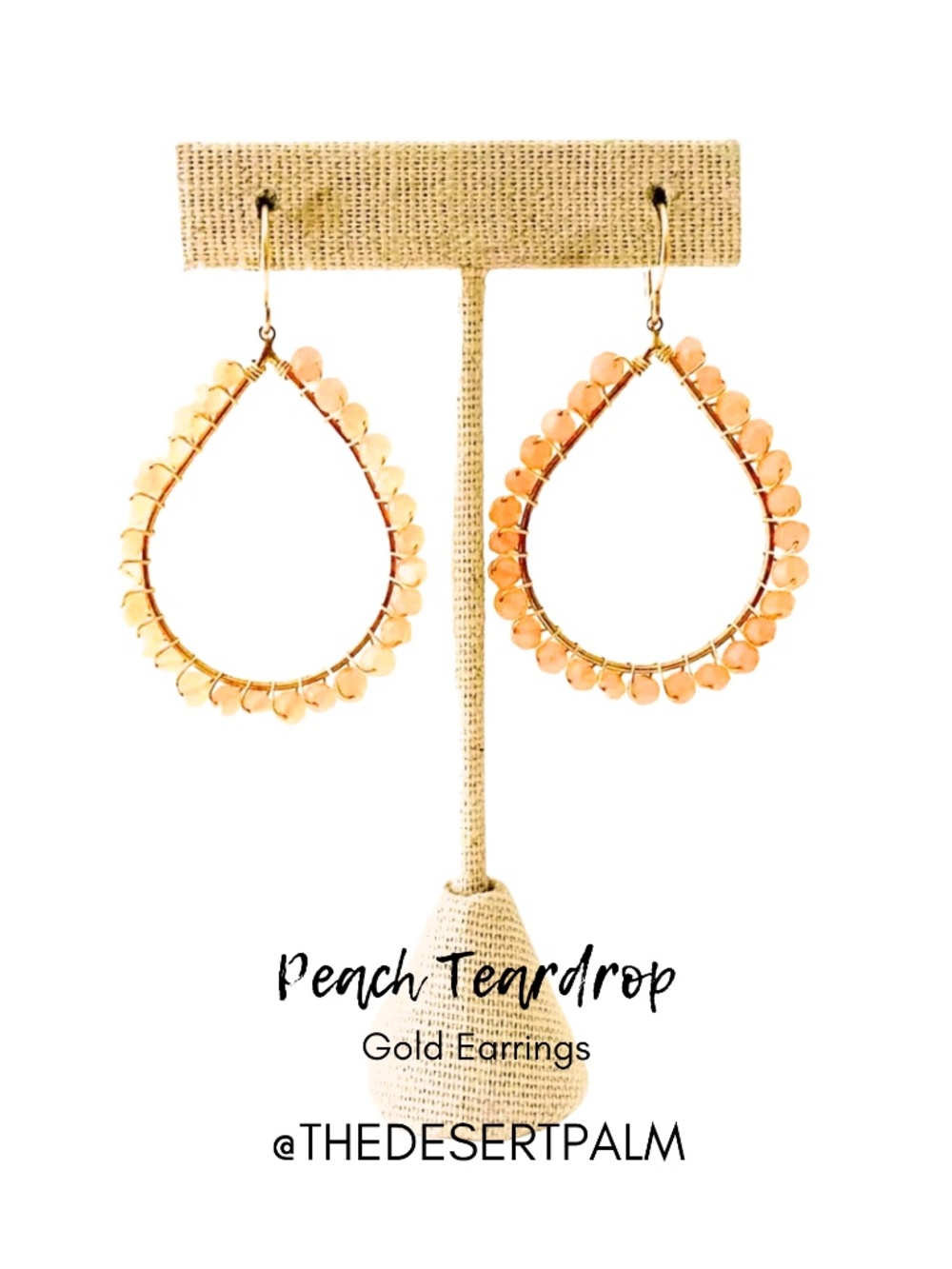 18K Gold Vermeil Peach Beaded Teardrop Earrings Handmade Hawaii